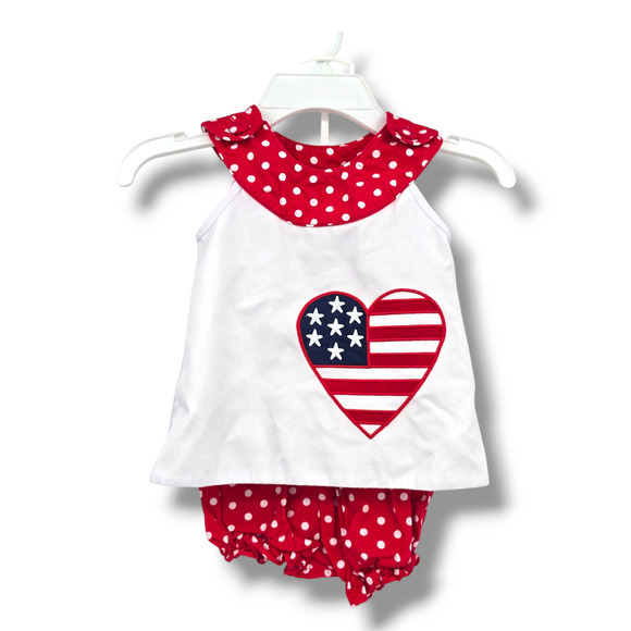 StellyBelly Baby Girl Heart American USA Flag Sleeveless Bubble Outfit‎ Set 12M - Picture 1 of 6